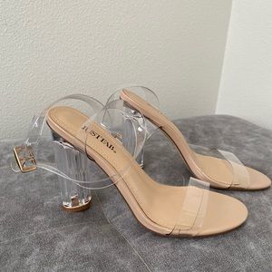 NEW JustFab Clear Open Toe Heels Size 6.5